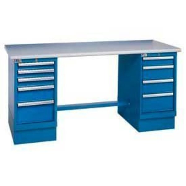 Global Equipment 72 x 30 Square Plastic Pedestal Workbench with 8 Drawers 253871